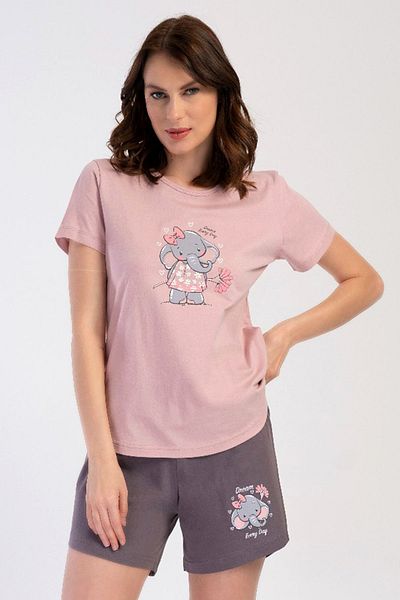 VİENETTA Cotton Women's Short Sleeve Shorts Pajamas Suit, 401098