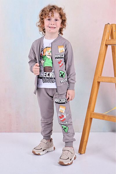 LİLLYPİCCA Boys' 3-Piece Suit Long Sleeve Sweatshirt Printed Zippered Cardigan Elastic Waist Combed Cotton Trousers