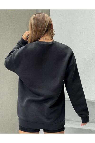 Boi Blue Butterfly Sweatshirt - Black Printed Oversize Sweatshirt Crew Neck
