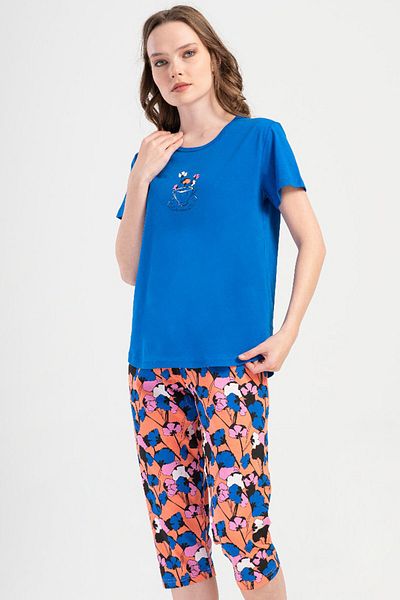 VİENETTA Cotton Women's Short Sleeve Capri Pajama Set, 408042