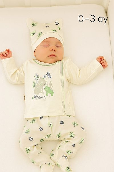 MYZİ STORE Organic Cotton 3-Piece Newborn Baby Set (0-3 Months) – Hat, Top and Bottom Clothing – Unisex