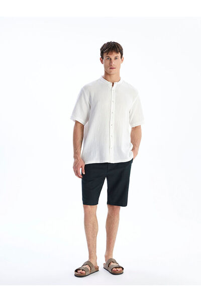 LC Waikiki New Season Regular Fit Judge Collar Short Sleeve Muslin Men's Shirt - S5Rl65Z8