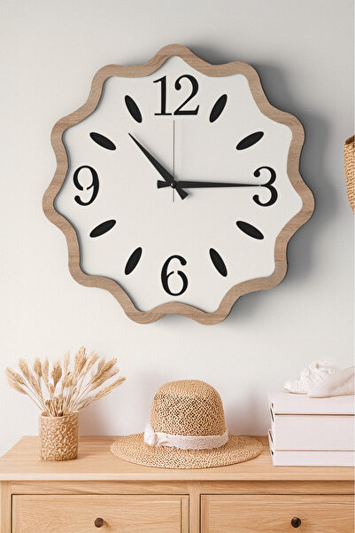 LUPOKRAFT Ahşap Çerçeveli Dalgalı Dekoratif Duvar Saati Sessiz Akar Mekanizma