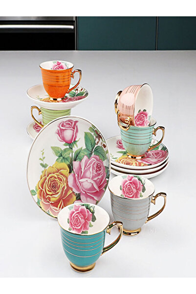Kosova Colorful Flower Luxury Porcelain Coffee Cup Set Coffee Cup