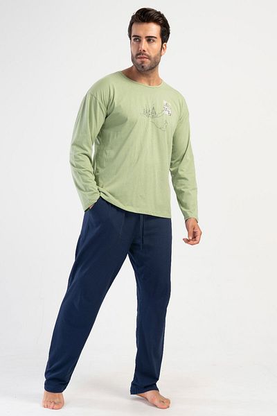 VİENETTA Cotton Men's Plus Size Long Sleeve Pajamas Suit, 405304