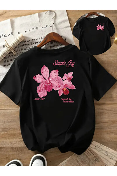 AEMİ Tricou oversize unisex cu decolteu simplu cu imprimeu Joy