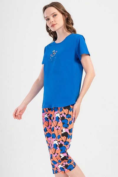 VİENETTA Cotton Women's Short Sleeve Capri Pajama Set, 408042