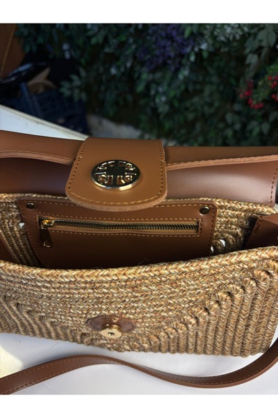 MaVaux Κάπρι Straw Look Leather Mix Κομψή τσάντα ώμου χιαστί