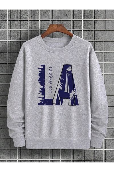 Boi Φούτερ La Los Angeles - Γκρι εμπριμέ φούτερ Oversize Crew Neck
