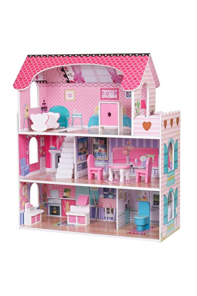 Mappy Wooden Dollhouse, Mappy, 3 Levels with Furniture, Height 70 cm, Multicolor