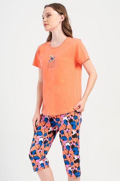 VİENETTA Cotton Women's Short Sleeve Capri Pajama Set, 408042