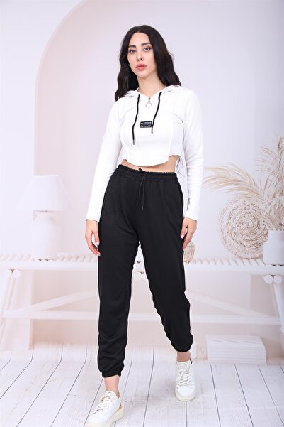 Ellit giyim Women's Black Pocket Two Thread Jogger Sweatpants