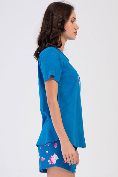 VİENETTA Cotton Women's Short Sleeve Shorts Pajamas Suit, 407006