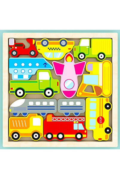 Picodino Puzzle lemn 3D Tetris Montessori, vehicule