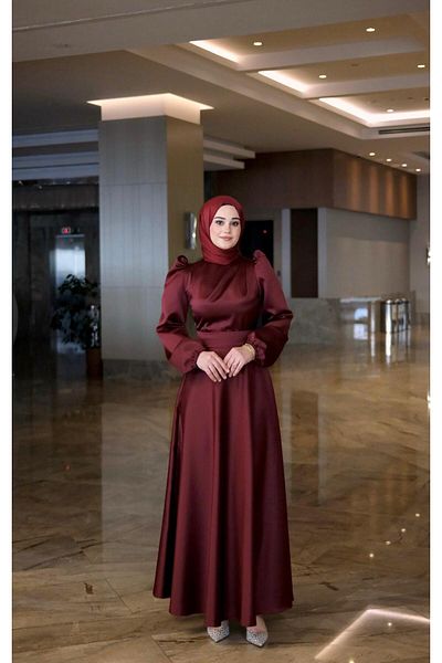 By Atelier Rochie de seară Hijab cu șalter Diana Burgundy