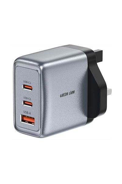 Green Lion GaN UK Plug Wall Charger with 65W Power Delivery, 0%-50% Charge in 30 Minutes, PC Flame R