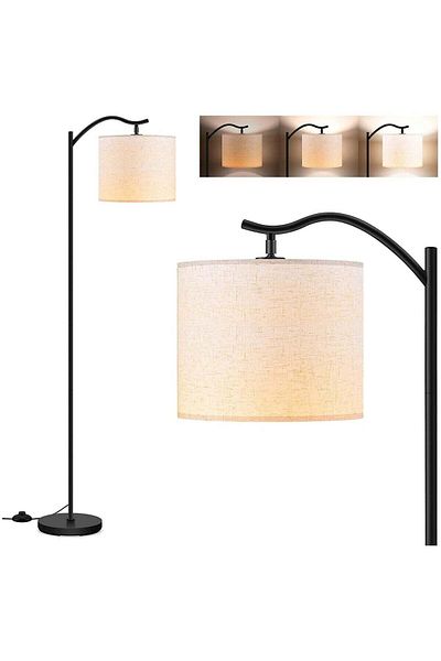 goiz Floor Lamp LED, Long and Modern Upright Lighting with Linen Shade, 3 Colors, Toggle Switch for
