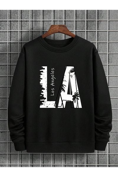Boi Φούτερ La Los Angeles - Μαύρο εμπριμέ Oversize Φούτερ Crew Neck