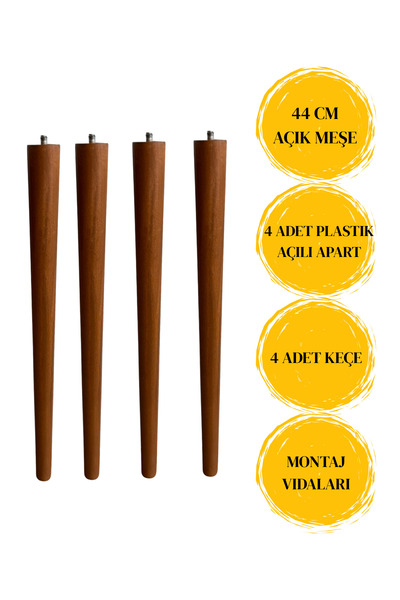 HAMADEX 44 Cm Açık Meşe,Konik Ayak Ahşap Mobilya Ayağı – 4 Adet| Masa, Sandalye Ayağı, Sehpa Ayağı