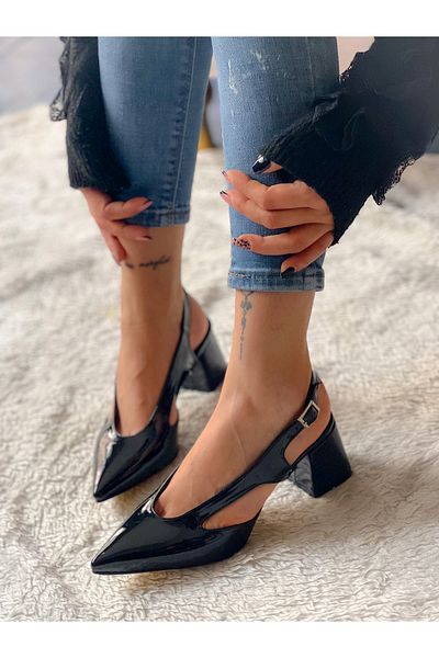 BERFONA Niso Black Patent Leather 5 cm Heel Sandals