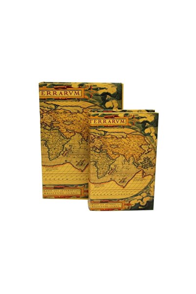 Genel Markalar Authentic Eski Dünya Haritalı Kitap Şeklinde Kutu 2'li Set 30-...