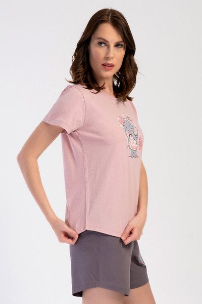 VİENETTA Cotton Women's Short Sleeve Shorts Pajamas Suit, 401098