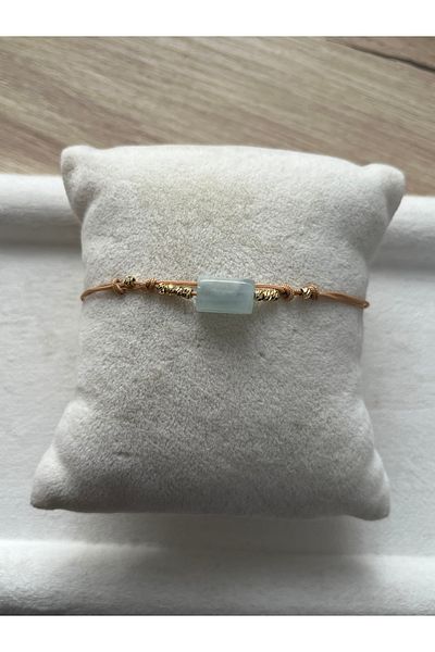 Pel Design Cylinder Aquamarine Stone Adjustable Rope Bracelet & Anklet Handmade