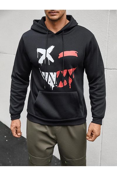 Boi Φούτερ X Face - Μαύρη στάμπα Oversize Φούτερ με κουκούλα
