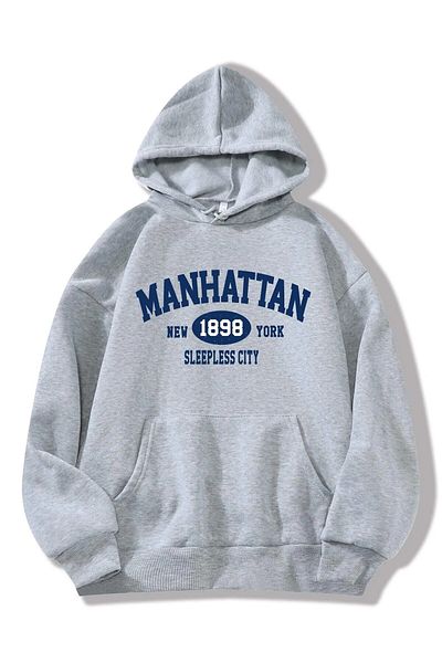 Boi Унисекс суитшърт с качулка и джоб „кенгуру“ с голям размер Manhattan
