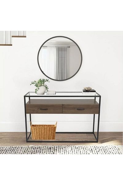 DEC4 Wooden console with brown glass