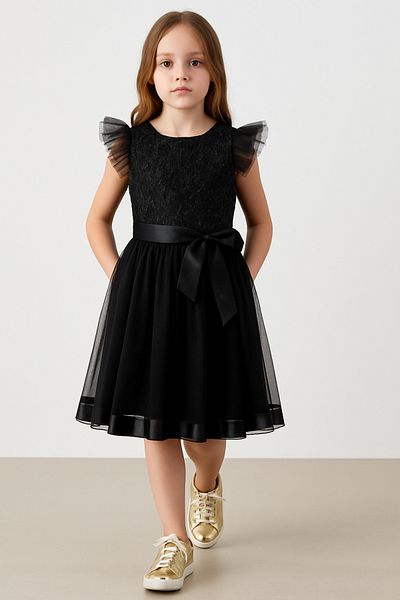 ESİLA KİDS Rochie pentru fete Rochie neagră Rochie de seară brodata cu paiete din tul Rochie de zi de naștere confortabilă și elegantă 4-8 ani