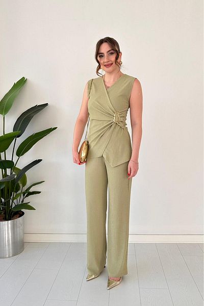 MaziButik Σετ με πλαϊνή πόρπη Seersucker Khaki