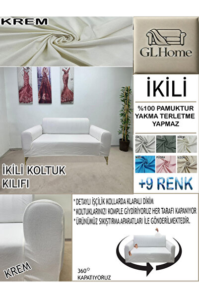 Home %100 PAMUK PETEK KUMAŞ ÇİFT KİŞİLİK KOMPLE GİYDİRME 2'Lİ KANEPE, BOHEM,P...