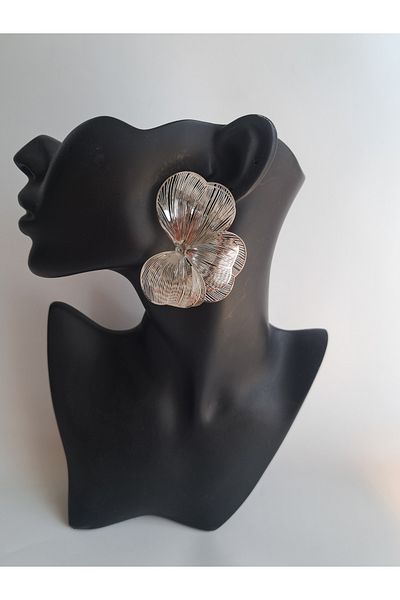 BHR AKSESUAR Silver Big Half Flower Earrings