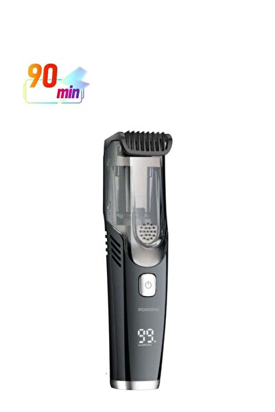 porodo ماكينة تشذيب اللحية والجسم بشفط الهواء - رمادي وأسود