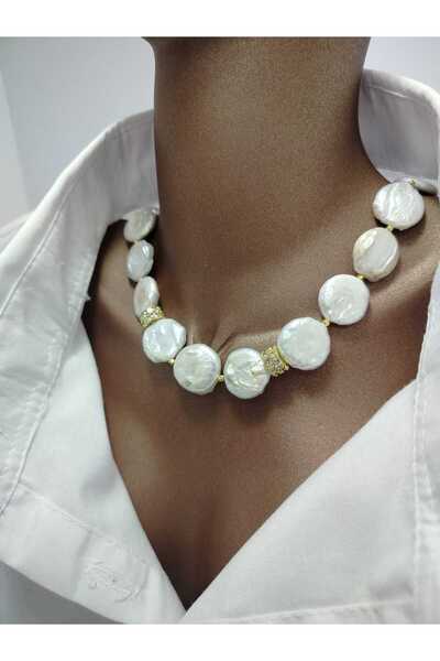 MONA GİSA BAROK İNCİ ZİRKON TAŞ APARATLI ÖZEL TASARIM KOLYE