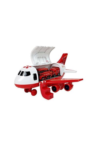 Mini Matters Avion de transport portabil cu sunete, lumini și 4 mașini, roșu