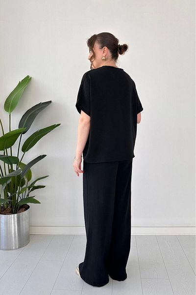 MaziButik Guipure Piping Double Suit Black
