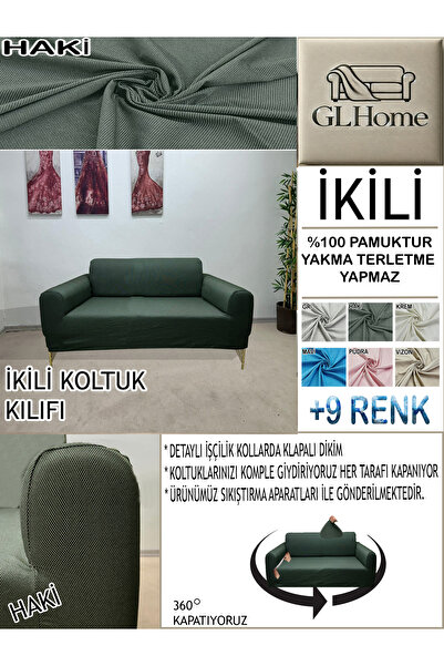 Home %100 PAMUK PETEK KUMAŞ ÇİFT KİŞİLİK KOMPLE GİYDİRME 2'Lİ KANEPE, BOHEM,P...