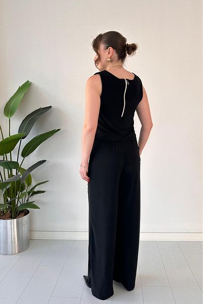 MaziButik Chain Belted Jumpsuit Black