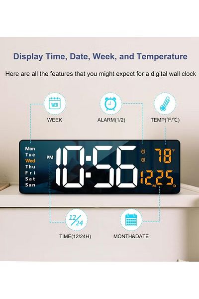 Primo Plus Large Display Digital Wall Clock, 16.2 Inch LED Digital Clock with Remote Control for Living Room