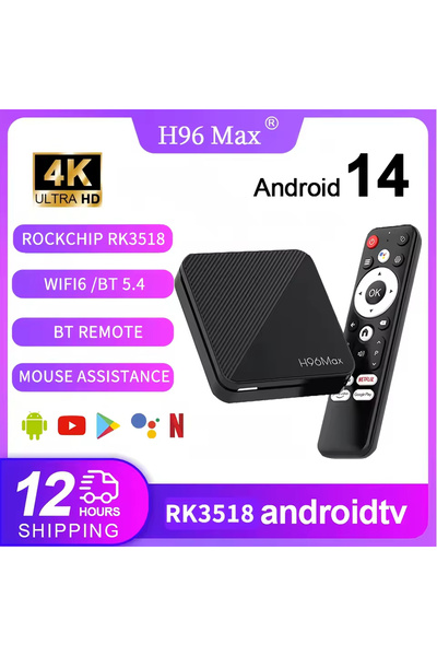 h96max RK3518 4K Android 14.0 TV Box 2GB+16GB Medya Oynatıcı Air Mouse WiFi6 BT 5.4 Ethernet Sesli Komut