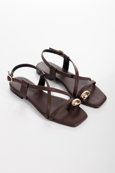 PASSAGE SHOES Women's Ring Detailed Flip Flops Sandals 6329 Brown