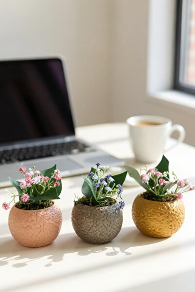 ardesta El Yapımı Taş Tozu Vazo Seti | Yapay Çiçekli Dekoratif Vazo | Renkli ...