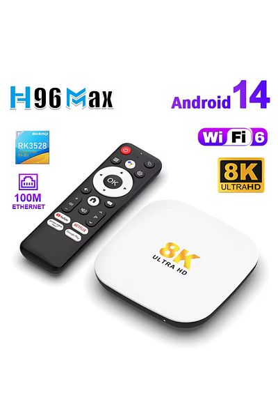 h96max Rk3518 4K Android 14.0 Tv Box 2Gb+16Gb Media Player Air Mouse Wifi6 Bt 5.4 Ethernet Voice Command