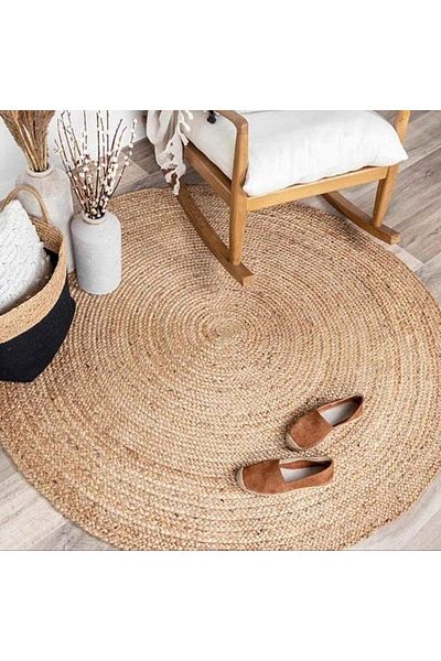 genric FFD 120x120cm Jute Rug Round Jute Area Rug Carpet Floor Mat Hand Woven & Reversible Jute Rug Living