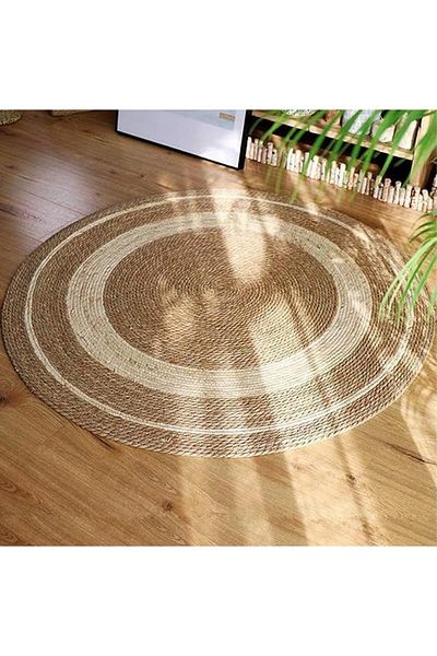 genric FFD 100x100cm Handwoven Round Jute Rug – Eco-Friendly Boho Braided Carpet for Living Room, Bedroom