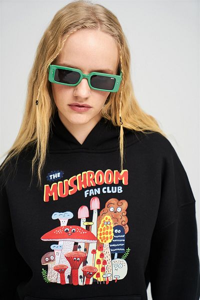 Boi Unisex The Mushroom Fan Club Μαύρο φούτερ με κουκούλα