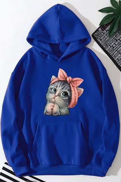 Boi Γυναικείο φούτερ με κουκούλα Cute Cat Printed