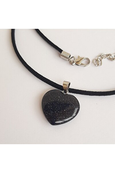 Roberta Pandantiv din gresie albastră, piatră, 20 x 22 mm, formă de inimă, albastru marin cu inserții aurii și neagră